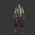 Game Movie Character Wearing White Red Jacket Mask Backpack Black Pants Blue Shoes