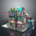 Vibrant Cartoon Scene With Colorful Multi story Buildings Balconies And Green Plants