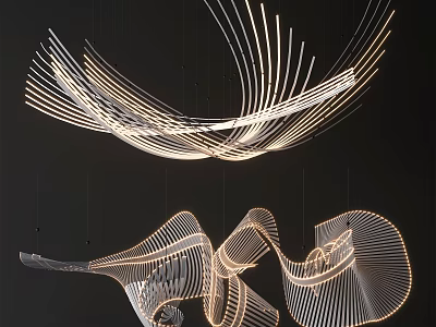 Sleek Modern Chandelier with Artistic Flowing Curved Illuminated Lines for Interior Decor 3d model