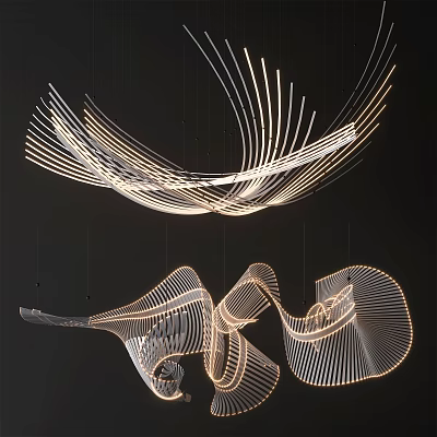 Sleek Modern Chandelier with Artistic Flowing Curved Illuminated Lines for Interior Decor 3d model