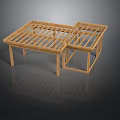 Bamboo Frame Structure With Two Connected Rectangular Frames Supporting Legs On Black Background With Reflection
