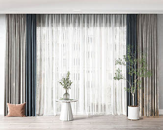 Modern Curtain Fabric Window Screen Curtain 3d model