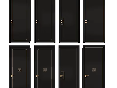 Modern Black Hinged Doors Featuring Brass Handles And Sleek Design 3d model