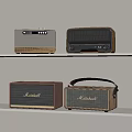 Retro Style Decorative Ornament Set With Vintage Radios And Marshall Speakers On Shelves