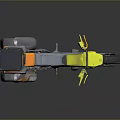 Modern Gray Motorcycle With Yellow Accents Orange Seat Black Storage Box And Stylish Wheels