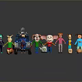 Game and Movie Characters with Colorful Outfits Truck and Hot Dogs