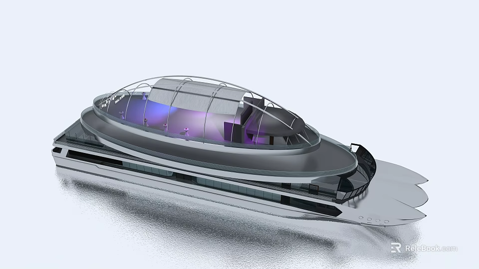 Modern Ship With Transparent Dome Purple Lighting And Sleek Design 3d model 