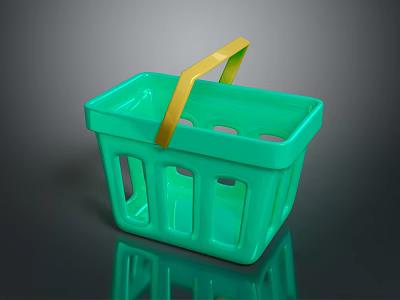 Green Plastic Shopping Basket With Yellow Handle For Daily Household Use 3d model