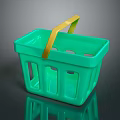 Green Plastic Shopping Basket With Yellow Handle For Daily Household Use