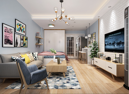 Nordic Apartment Living Room Single Apartment 3d model