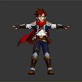 Man With Red Hair Red Scarf White Shirt Blue Pants Brown Boots Arms Outstretched