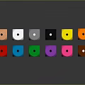 Colorful Dice With White Dots Arranged In Row On Dark Surface