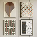 Various Abstract Decorative Wall Art With Geometric Patterns Hanging On Interior Wall 3d model