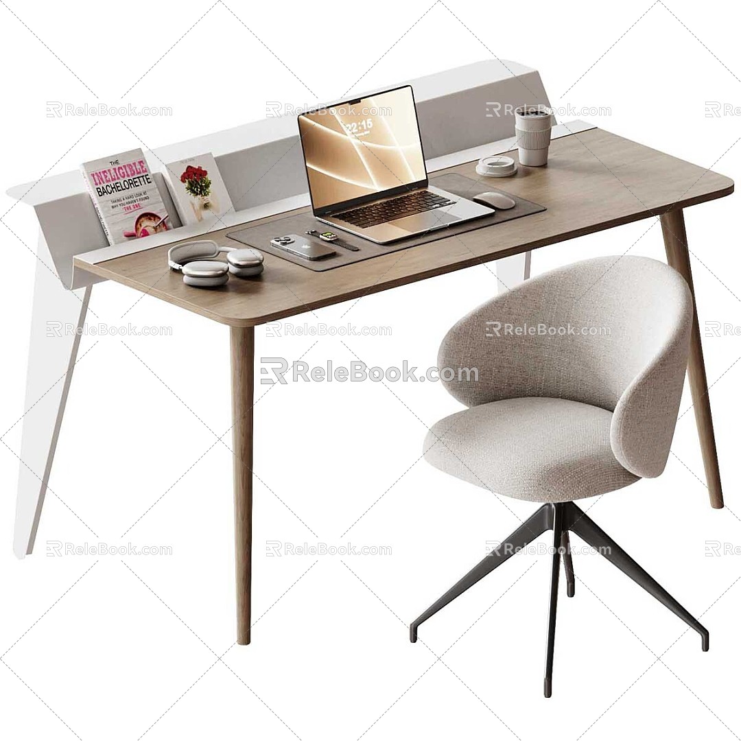 Office Desk Writing Desk Desk Chair Combination Office Decoration Laptop 3d model