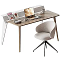 Modern Home Office Desk Setup With Laptop Coffee Cup Magazines Headphones And Comfortable Chair