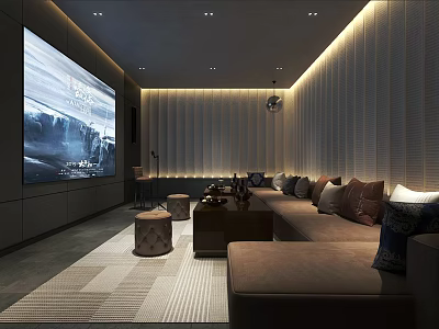 Modern KTV Lounge Interior With Large Screen Comfortable Seating And Ambient Lighting 3d model