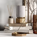 Elegant Modern Decorative Ornaments Set With Dried Flowers Vase Candles Diffuser And Books