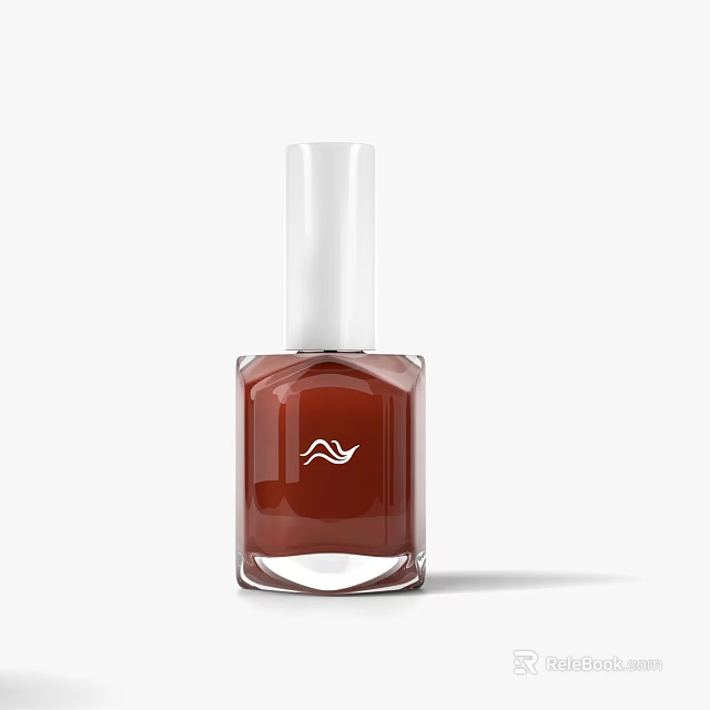 Brown Nail Polish In Square Transparent Bottle With White Cap And Wave Logo 3d model 