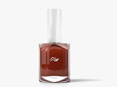 Brown Nail Polish In Square Transparent Bottle With White Cap And Wave Logo 3d model