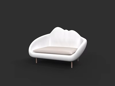 White Cloud Shaped Two Seater Sofa With Light Colored Cushion And Wooden Legs 3d model