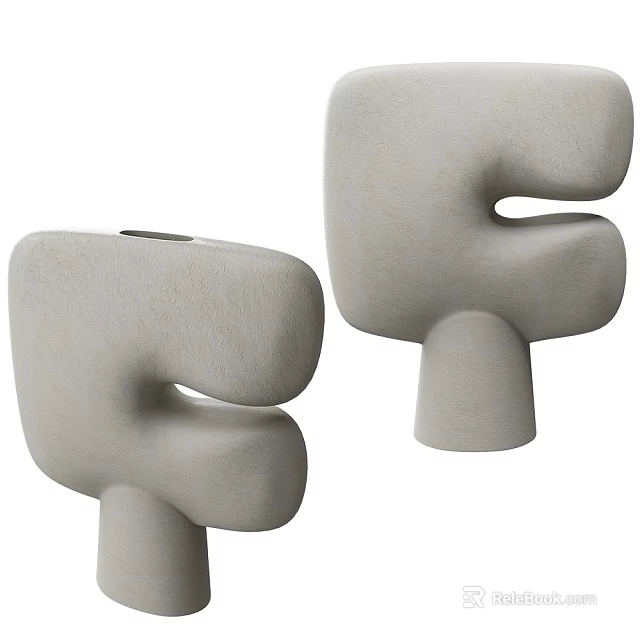 Decorative Ornament Set with Modern Abstract White Textured Sculptures for Home Decor 3d model 