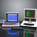 Vintage Computers Retro Desktop Systems With CRT Monitors Keyboards On Reflective Surface And Classic Screens