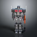Mechanical Robot Figure With Red Chest Panels Spiked Arms And Orange Weapon