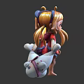Anime Style Game Character With Twin Ponytails And Plush Doll Accessory