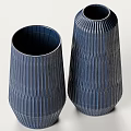 Two Blue And White Striped Textured Ceramic Vases With Decorative Design 3d model