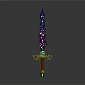 Fantasy Sword Weapon Design Featuring Purple Blue Star Pattern Green Accents And Wooden Handle