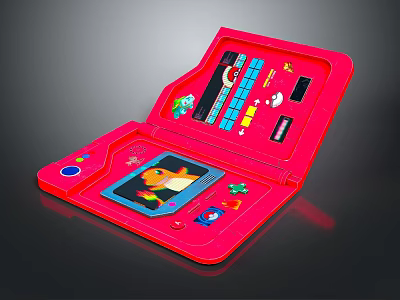 Red Open Kids Interactive Entertainment Appliance With Cartoon Screen And Fun Buttons 3d model