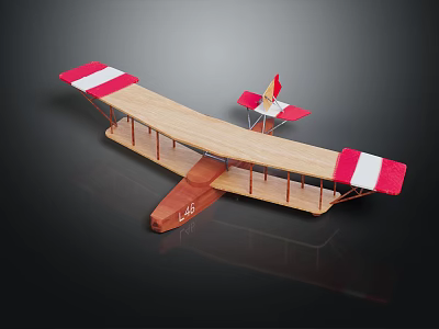 Electric Toy Wooden Biplane Model With Red And White Wings And Classic Design 3d model