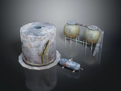 Industrial Storage Equipment Setup With Large Cylindrical Tank Green Storage Tanks Metal Framework And Gas Cylinder 3d model