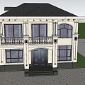 Elegant Detached Villa With White Exterior Black Roof And Balcony Surrounded By Trees