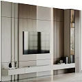 Modern Minimalist TV Wall Design With Wooden Panels Wall-mounted TV And White Console