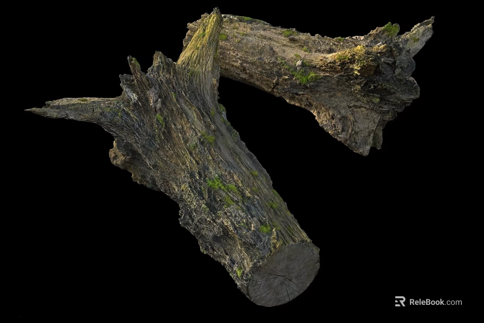 Natural Stone Wood Logs With Mossy Texture And Rustic Tree Stump Design 3d model 