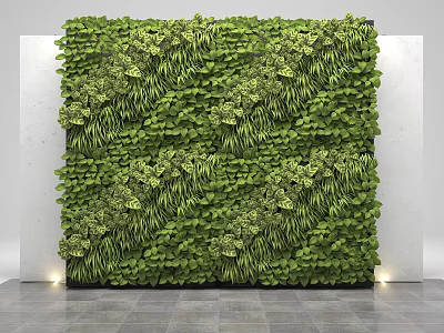Lush Indoor Living Plant Wall With Diverse Greenery White Walls And Gray Floor 3d model
