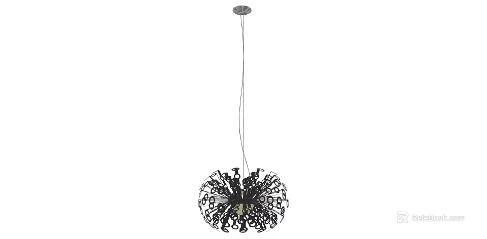 Modern Black Metal Chandelier With Spherical Design And Decorative Numbers And Symbols 3d model 