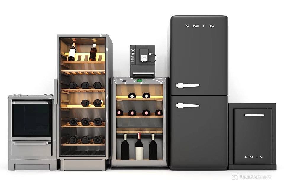 SMIG Refrigerators Freezers And Wine Coolers In Modern Kitchen Appliance Set 3d model 