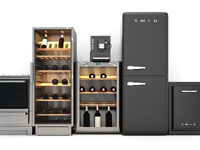 SMIG Refrigerators Freezers And Wine Coolers In Modern Kitchen Appliance Set 3d model