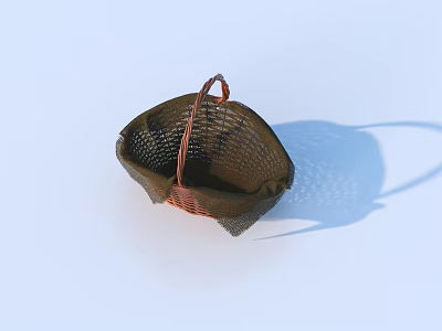 Rattan Handwoven Storage Basket With Handle For Daily Household Items 3d model