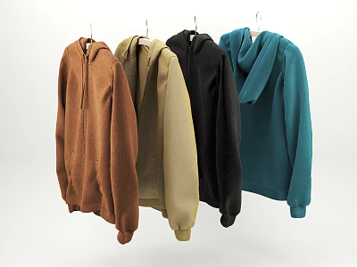 Stylish Colorful Hoodies Brown Beige Black Teal Zip Up Casual Fashion Wear For Everyday 3d model