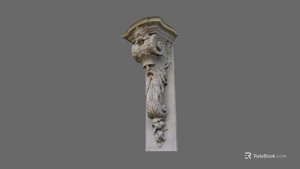 Garden Landscape Decorative Ornate Carved Stone Bracket With Intricate Floral Patterns 3d model 
