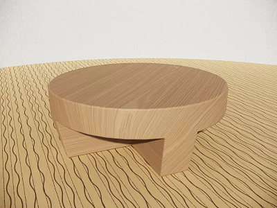 Round Wooden Table On Wavy Textured Surface With Simple Natural Design 3d model