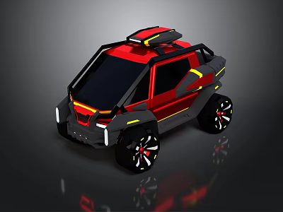 Red And Black Off Road Vehicle With Yellow Accents Roof Rack And Futuristic Design 3d model