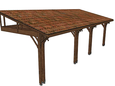 Wooden Pergola With Sloped Roof And Sturdy Support Columns For Outdoor Spaces 3d model