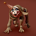 Creepy Monster Figure With Striped Party Hat On Brown Background 3d model