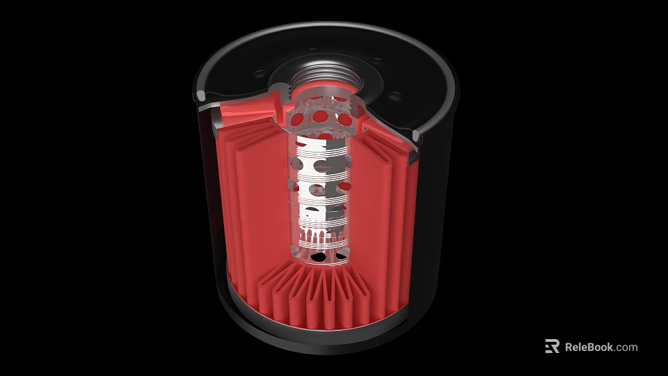 3D Model of Cylindrical Mechanical Component With Red Interior And Silver Internal Structure 3d model 