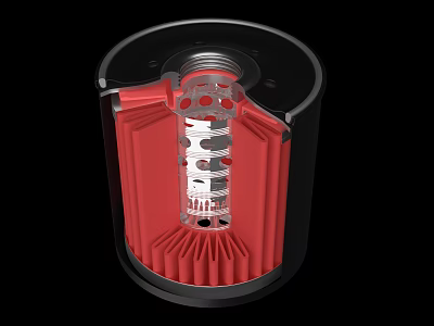 3D Model of Cylindrical Mechanical Component With Red Interior And Silver Internal Structure 3d model