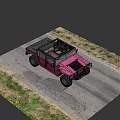 Pink Military Style Off Road Vehicle with Large Tires on Gravel Ground